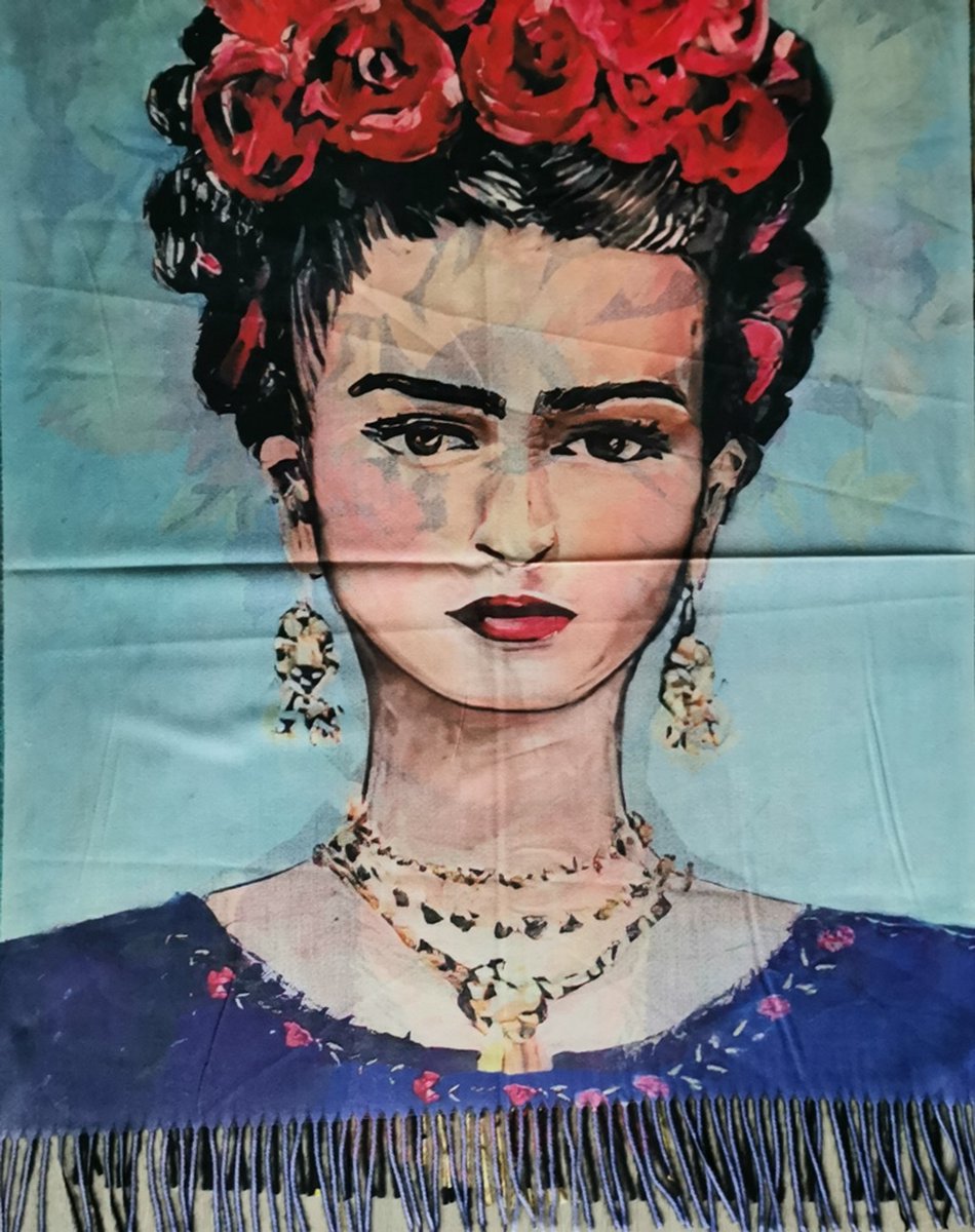 Frida Kahlo Rozenkrans-Zonnebloemkrans Sjaal dubbelzijdig - Prachtige Kleuren en Superzacht - 180cm x 70cm