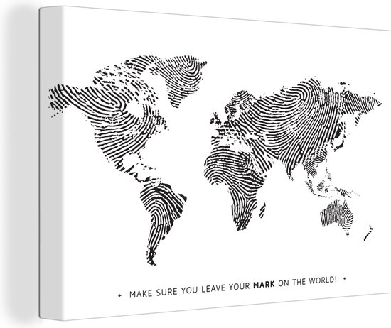 Wereldkaart en toile - Citation - Empreinte digitale - 180x120 cm - Décoration murale