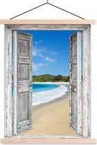 Posterhanger incl. Poster 60x80 cm - Schoolplaat - Zee - Tropical - Doorkijk - Strand - Textielposter - Blanke latten