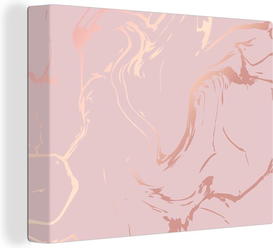Tableau sur toile 120x90 cm - Décoration murale effet marbre - Or rose - Lignes - Décoration murale murale salon - Décoration chambre - Accessoires de décoration - Peintures sur toile