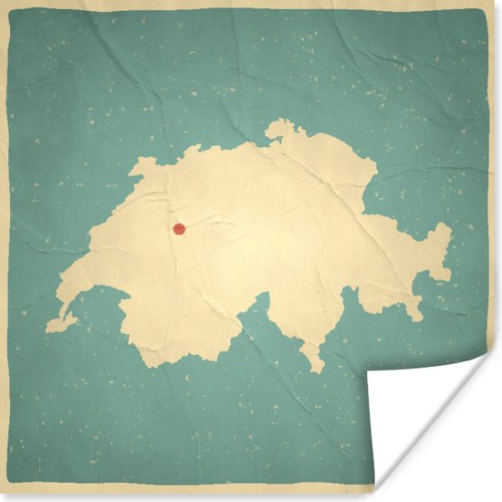 Poster Vintage kaart van Zwitserland op oud papier - 30x30 cm