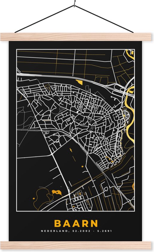Porte-affiche avec affiche - Affiche scolaire - Plan de la ville - Baarn - Or - Carte - Carte - 120x180 cm - lattes vierges