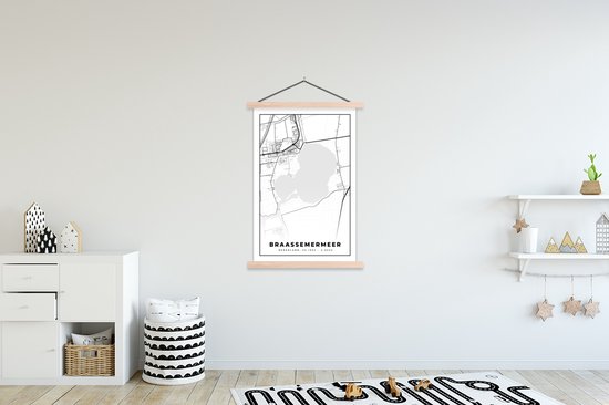 Porte-affiche avec affiche - Affiche scolaire - Nederland - Carte - Plan de la ville - Carte - Braassemermeer - 120x180 cm - lattes vierges