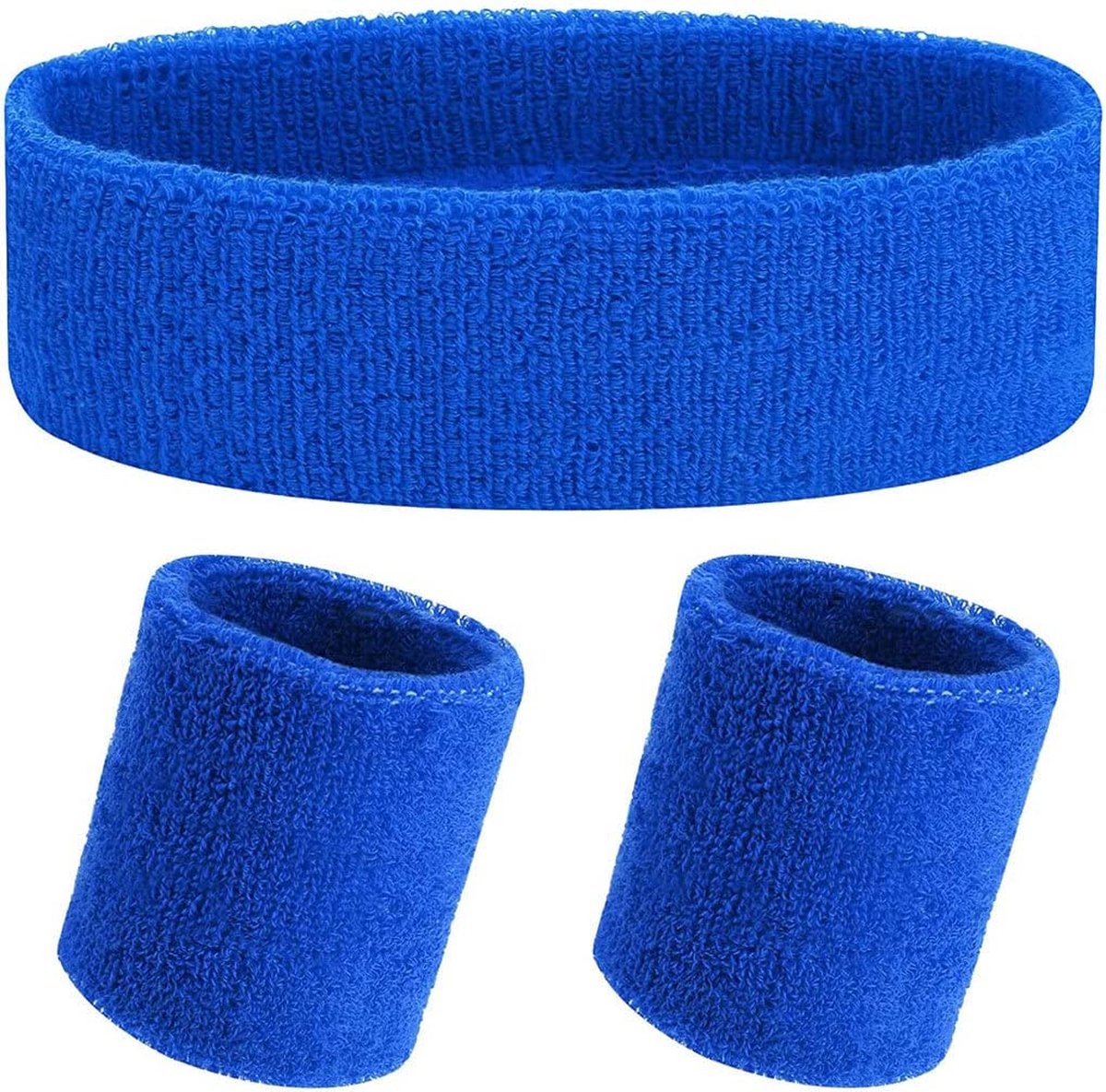 *** Fever Zweetbanden Set Blauw - 3 Suks - Hoofdband Polsband - Sporten Zweten - 90`s Party - van Heble® ***