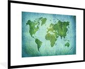 Fotolijst incl. Poster - Wereldkaart - Perkament - Groen - Kindje - Jongens - Meisjes - 120x80 cm - Posterlijst