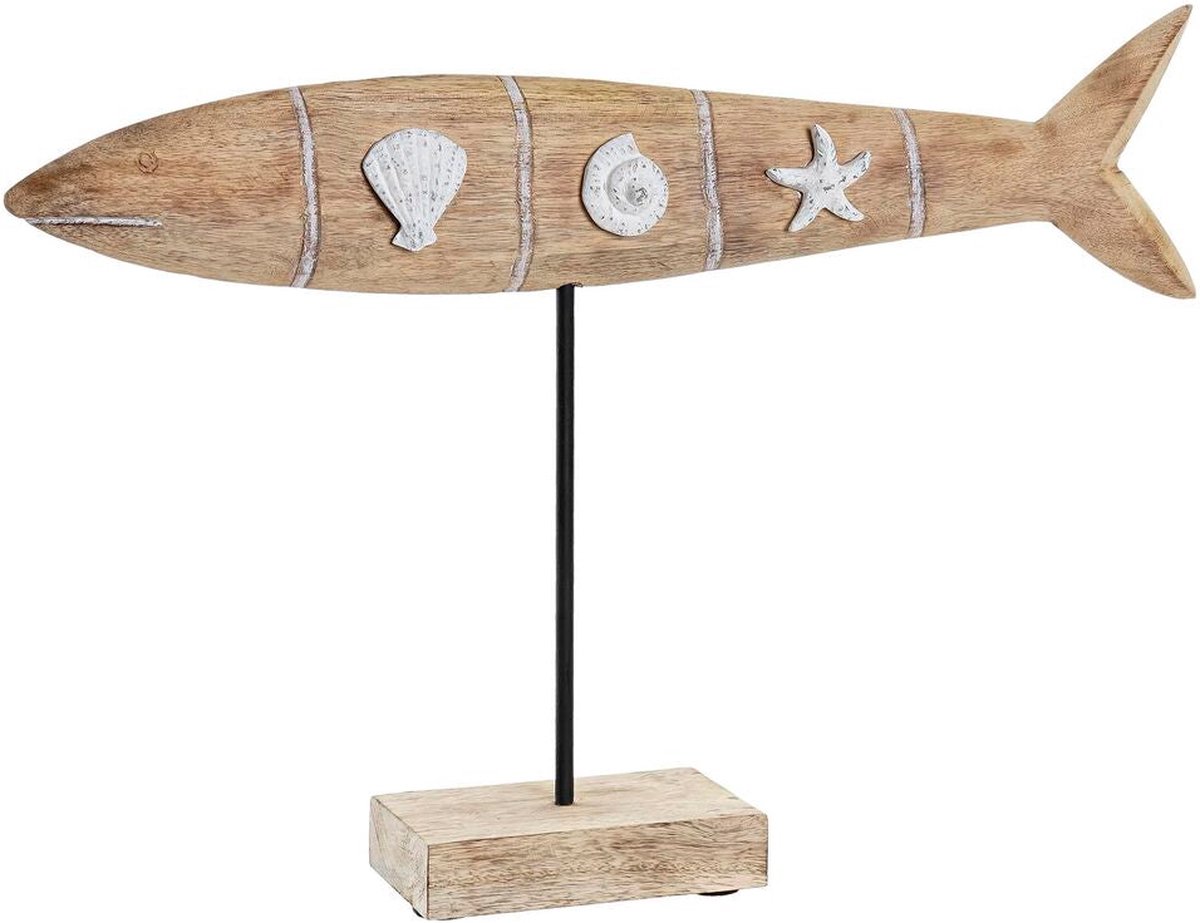 Decoratieve figuren DKD Home Decor Zwart Bruin Aluminium Wit Mangohout Zeeman Vis (54 x 9 x 38 cm)