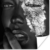 Poster Vrouw - Zwart - Zilver - 50x50 cm