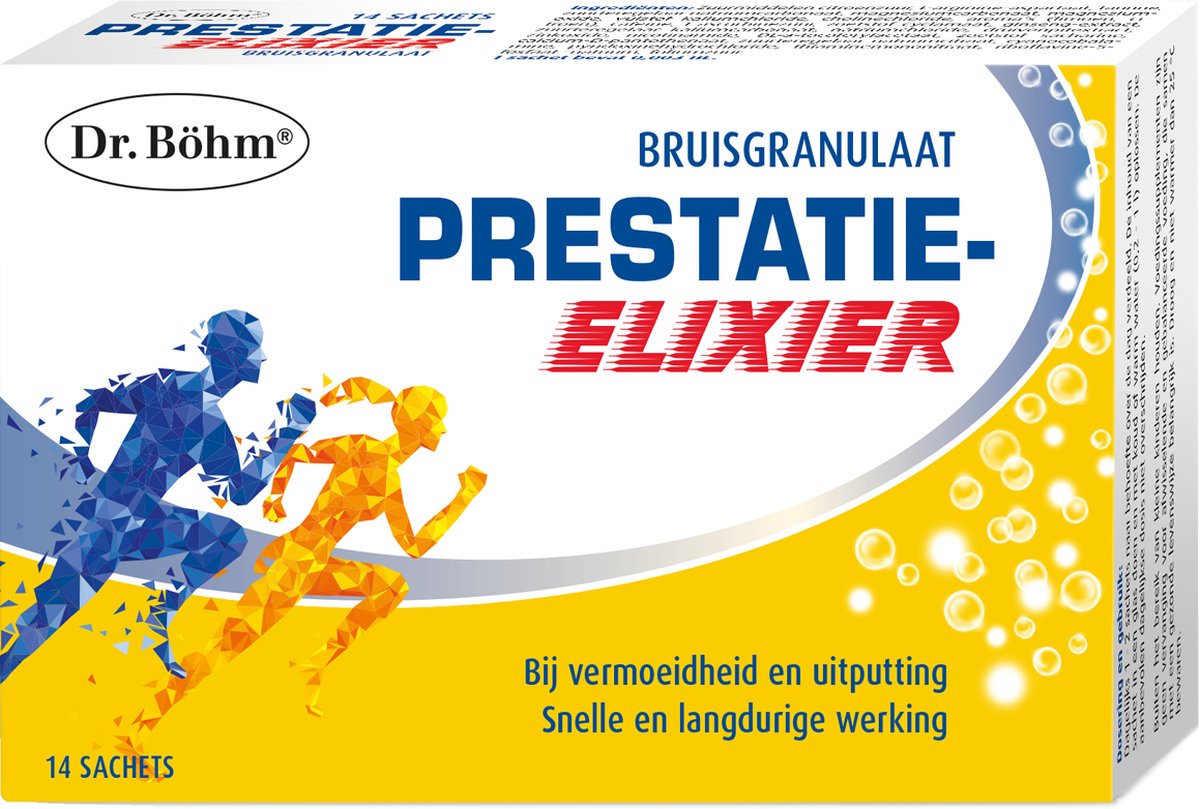 Dr. Böhm Prestatie Elixer Bruisgranulaat 14 sachets (Limoen-Citroen) Taurine - Cafeïne - Magnesium - Dr. Böhm