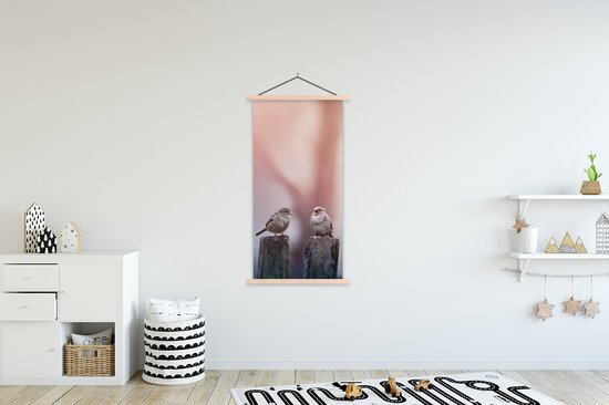 Porte-affiche avec affiche - Affiche scolaire - Vogels - Moineaux - Poteaux - Bois - 90x180 cm - Lattes vierges