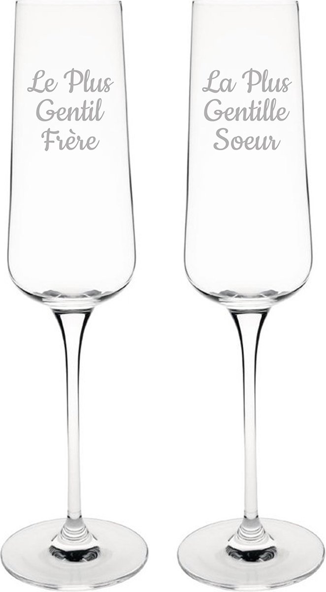Champagneglas gegraveerd - 27cl - Le Plus Gentil Frère & La Plus Gentille Soeur