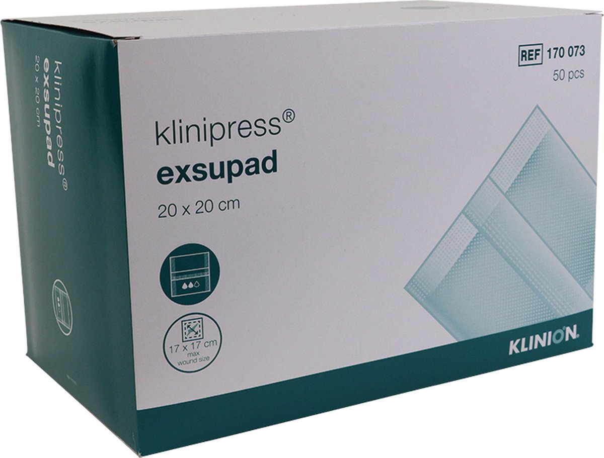 Goedkoopste Klinion Exsupad zwaar absorberend wondverband niet steriel 20x20cm (50 stuks) Klinion