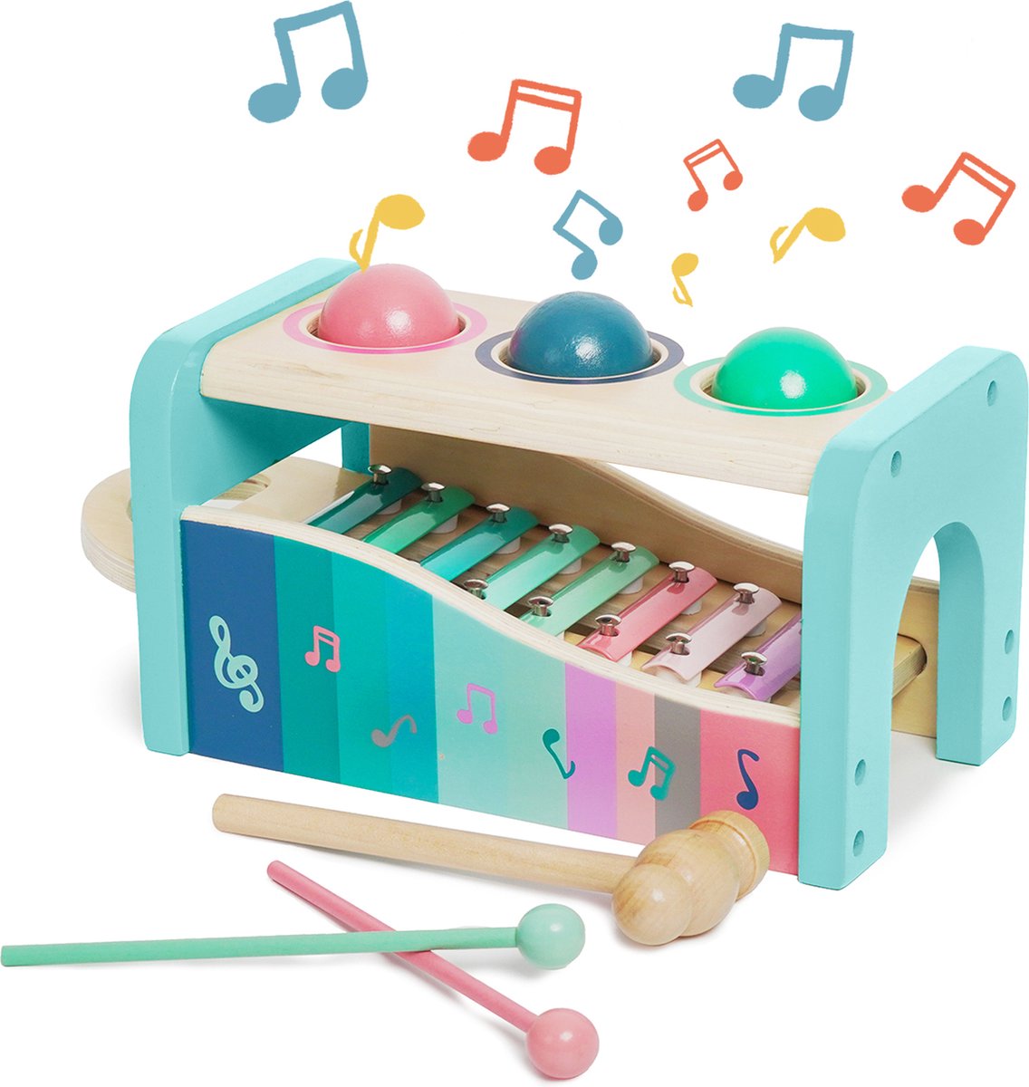 3-in-1 Hamerspel met Xylofoon - Multifunctioneel Keyboard –Kinderen Speelgoed 1 - 4 jaar- Piano - Muziekspeelgoed Voor Peuters-Baby Peuter Houten Muziek Instrument - Blauw - Merkloos