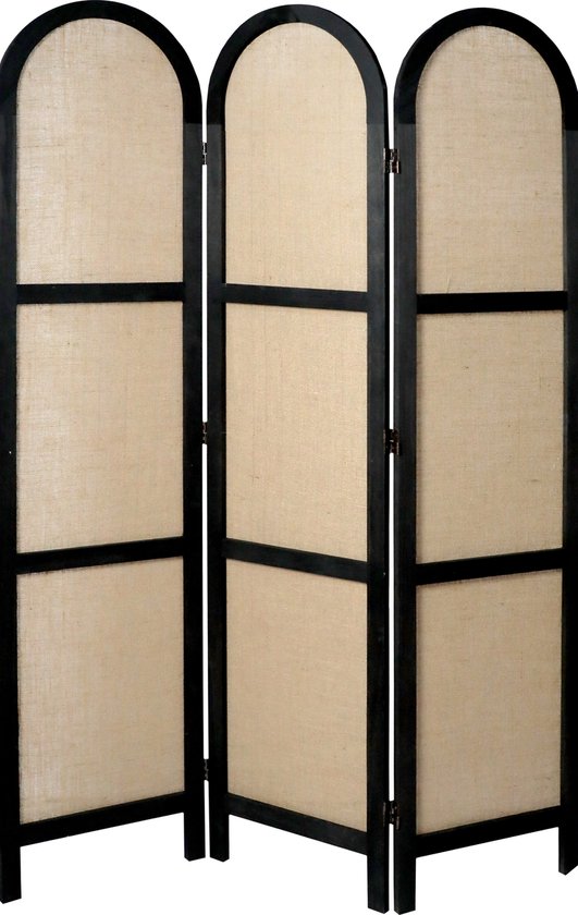 LW Collection Kamerscherm zwart hout - kamerschermen 3 panelen - rond en inklapbaar - decoratieve en moderne scheidingswand 170x120cm - paravent kant en klaar