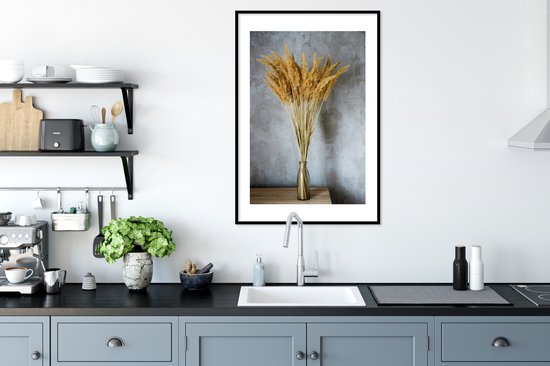 Poster in lijst - Fotolijst 60x90 cm - Posters - Droogbloemen - Vaas - Stilleven - Posterlijst zwart - Decoratie - Wanddecoratie woonkamer - Muurdecoratie slaapkamer