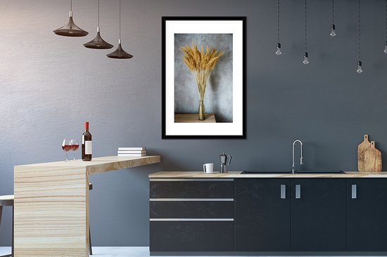 Poster in lijst - Fotolijst 60x90 cm - Posters - Droogbloemen - Vaas - Stilleven - Posterlijst zwart - Decoratie - Wanddecoratie woonkamer - Muurdecoratie slaapkamer