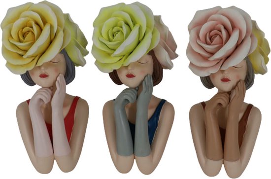 Decoratieve figuren DKD Home Decor Vrouw Hars Multicolour Modern (14,5 x 11,5 x 28,7 cm) (3 Stuks)