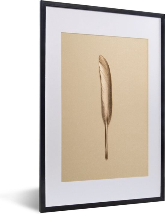 Boren zwaard Kenmerkend Fotolijst incl. Poster - Goud geverfde veer op een gouden achtergrond -  40x60 cm -... | bol.com