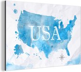 Wanddecoratie Metaal - Aluminium Schilderij Industrieel - Verenigde Staten - Wereldkaart - Waterverf - 30x20 cm - Dibond - Foto op aluminium - Industriële muurdecoratie - Voor de woonkamer/slaapkamer