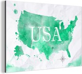 Wanddecoratie Metaal - Aluminium Schilderij Industrieel - Wereldkaart - Verenigde Staten - Groen - 30x20 cm - Dibond - Foto op aluminium - Industriële muurdecoratie - Voor de woonkamer/slaapkamer