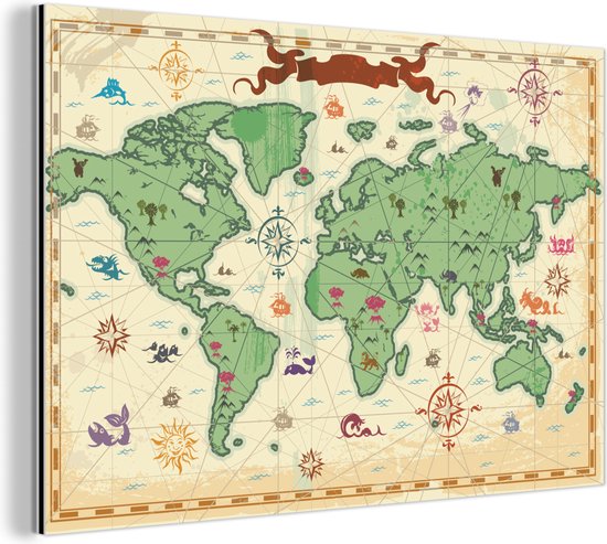 Wereldkaart pour enfants sur aluminium 150x100 cm | Carte du monde Décoration murale Aluminium