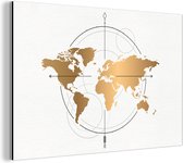 Wereldkaart Goud Compass Aluminium 120x80 cm | Carte du monde Décoration murale Aluminium