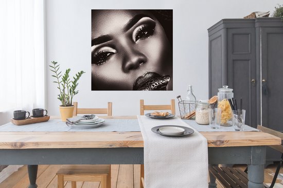 Affiche Femme - Wimpers - Zwart - Wit - 100x100 cm XXL