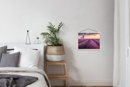 Porte-affiche avec affiche - Affiche scolaire - Lavande - Fleurs - Violet - Champ - 40x30 cm - Lattes transparentes