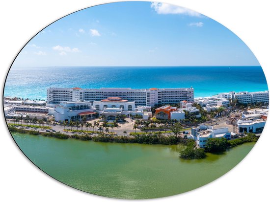 Dibond Ovaal - Lange Boulevard van Laguna Del Condado in San Juan, Puerto Rico - 80x60 cm Foto op Ovaal (Met Ophangsysteem)