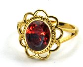 Ring Ruby Red Flower Vintage Style Goud | 18 karaat gouden plating | Messing | Buddha Ibiza