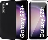 Hoesje geschikt voor Samsung Galaxy S23 Plus - Screen Protector FullGuard - Back Cover Case SoftTouch Zwart & Screenprotector