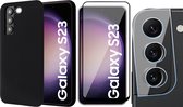 Hoesje geschikt voor Samsung Galaxy S23 - Screenprotector FullGuard & Camera Lens Screen Protector - Back Cover Case SoftTouch Zwart
