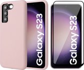 Hoesje geschikt voor Samsung Galaxy S23 - Screen Protector FullGuard - Back Cover Case SoftTouch Roze & Screenprotector