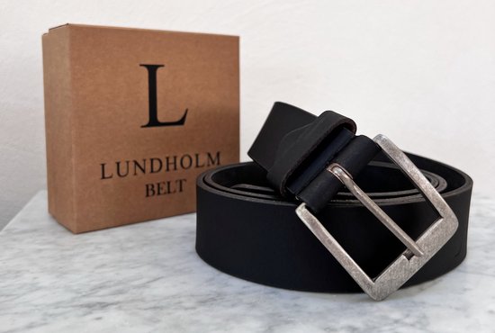Lundholm leren riem heren leer zwart topkwaliteit - 115 cm - op maat verstelbaar - Scandinavisch design - cadeau voor man mannen cadeautjes tip