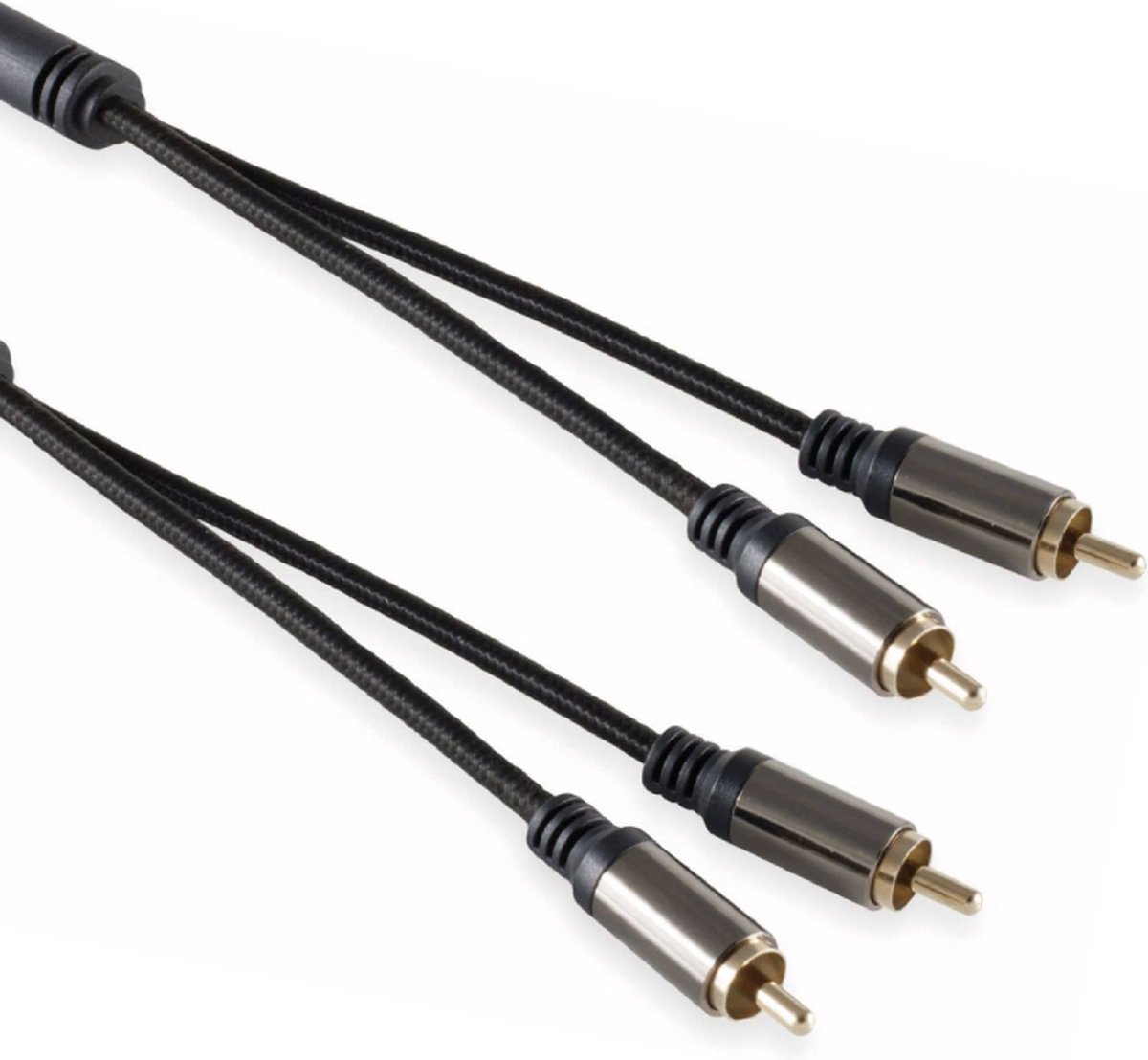 Stereo Tulp Kabel - Nylon Sleeve - Verguld - 1,5 meter - Zwart