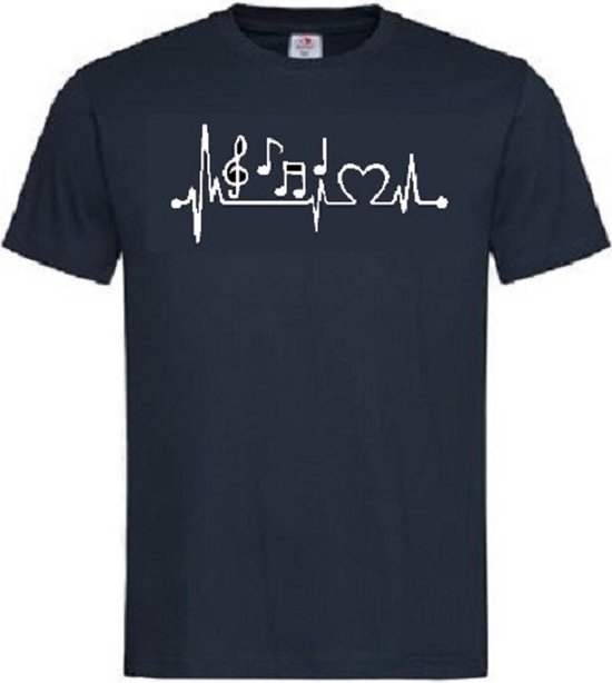 Grappig T-shirt - hartslag - heartbeat - muzieknoten - muziek - maat 4XL