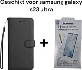 Samsung Galaxy S23 Ultra boekje zwart kunstleer + 1x UV Glass - bookcase black artificial leather + 1x UV tempered glass