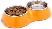 DDOXX Bol alimentaire double, antidérapant | beaucoup de couleurs et de tailles | pour petits et grands chiens | gamelle chat double | litière pour chien chien | bac à litière pour chat en acier inoxydable | plateau en mélamine | orange, 2 x 350 ml