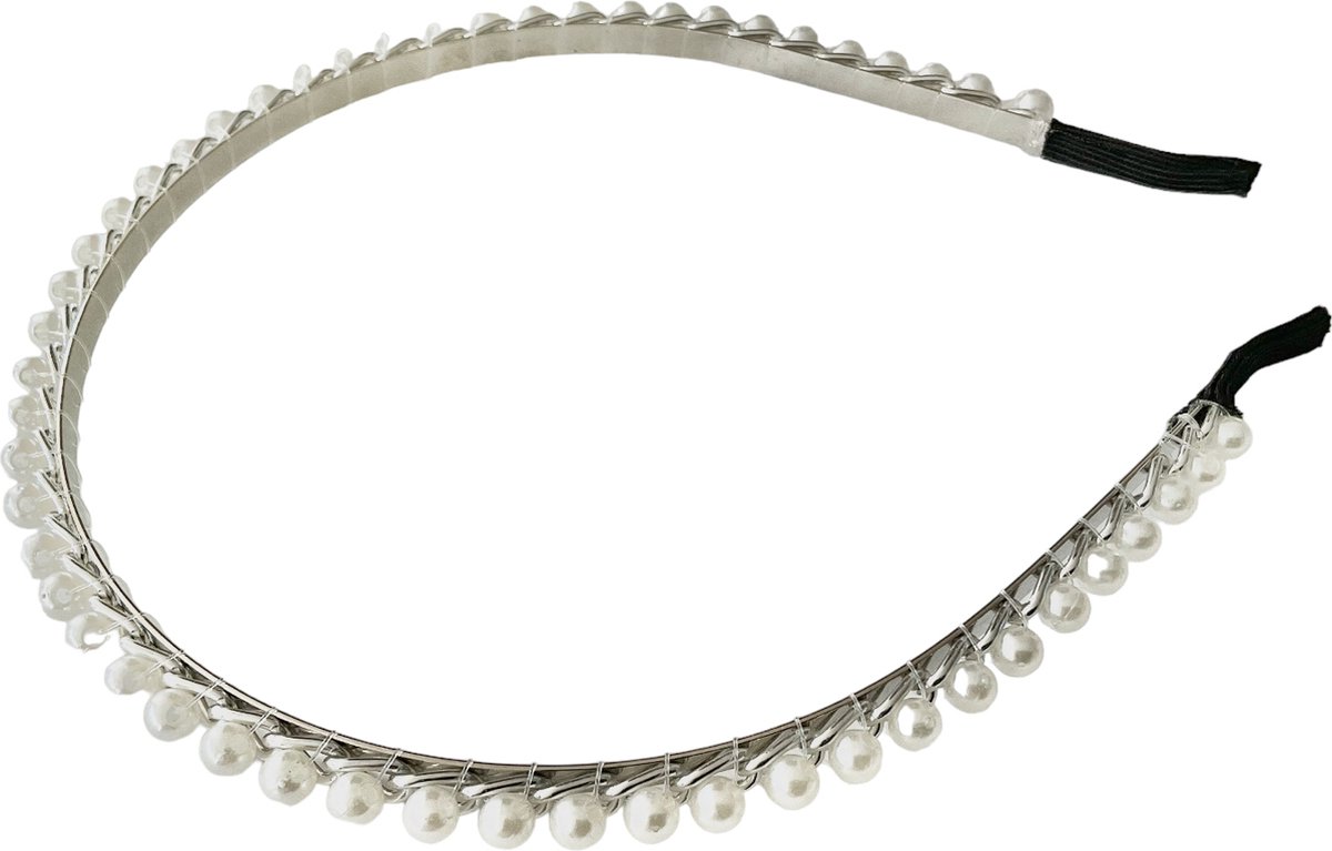 Dames Haarband - Diadeem - Meisjes - Parel - Ziverkleurig (546)