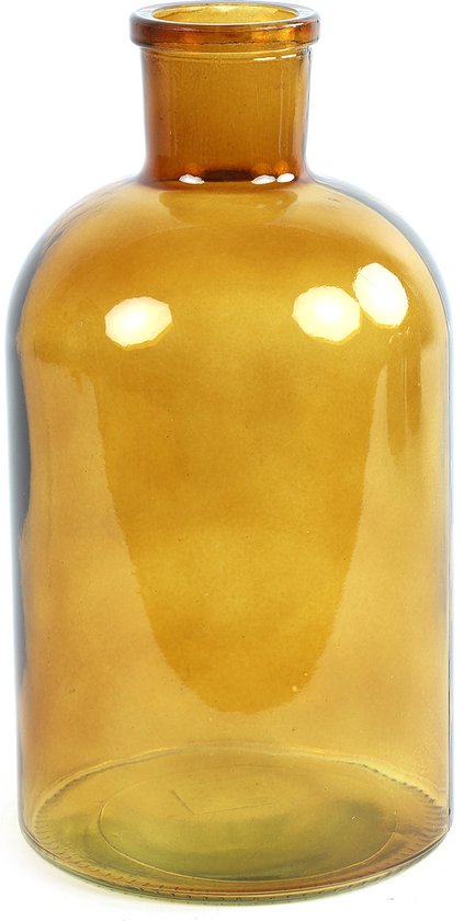 Countryfield Bloemenvaas - goudgeel - doorzichtig glas - apotheker fles - D14 x H27 cm