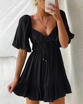 korte comfortabele jurk met geknoopte sluiting - one size (36-40) - zwart