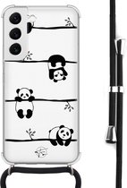 Hoesje met koord geschikt voor Samsung Galaxy S22 - Panda - Inclusief zwart koord - Crossbody beschermhoes - Transparant, Wit - Mooie Telefoonhoesjes