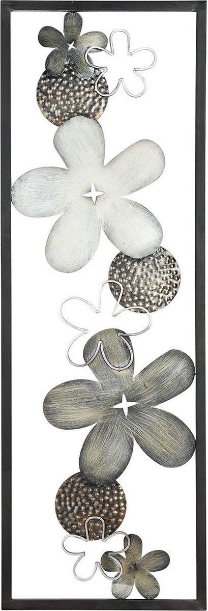 Metalen muur decoratie bloemen - zwart grijs wit - 2x120x40 -