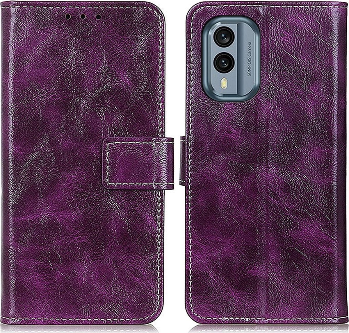Mobigear Telefoonhoesje geschikt voor Nokia X30 Hoesje | Mobigear Basic Bookcase Portemonnee | Pasjeshouder voor 3 Pasjes | Telefoonhoesje voor Pinpas / OV Kaart / Rijbewijs - Paars
