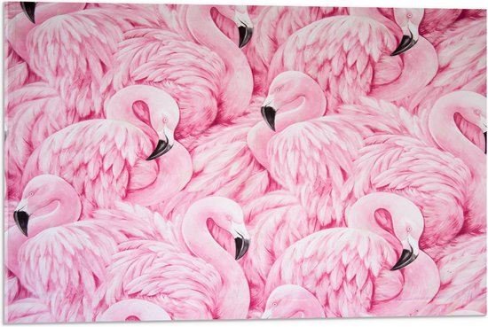 WallClassics - Acrylglas - Patroon van Roze Flamingo's - 75x50 cm Foto op Acrylglas (Wanddecoratie op Acrylaat)