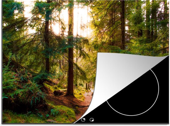 KitchenYeah® Inductie beschermer 70x52 cm - Bos - Pad - Bomen - Groen - Zon - Natuur - Kookplaataccessoires - Afdekplaat voor kookplaat - Inductiebeschermer - Inductiemat - Inductieplaat mat