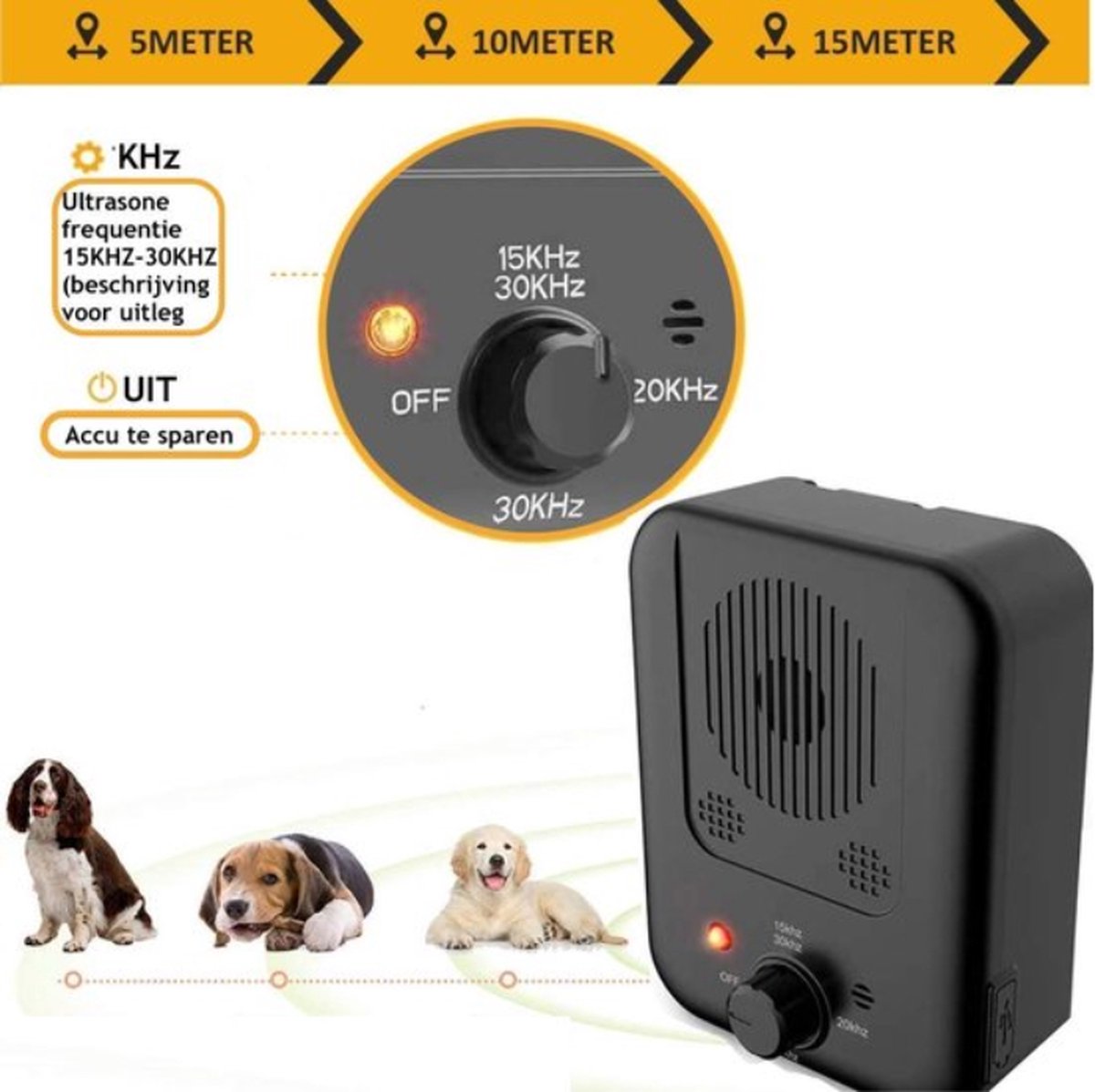 Anti-blaffend apparaat, 3 frequenties hond afschrikmiddelen Anti-blaffend apparaat, 3 frequenties hond afschrikmiddelen