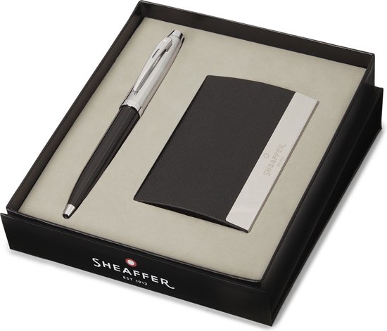 Sheaffer balpen giftset - 100/G9313 - glossy black barrel brushed nickel plated - met visitekaarthouder - SF-G2931351-3