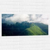 Muursticker - Dichtbegroeide Bergen in Mist van Wolken - 100x50 cm Foto op Muursticker