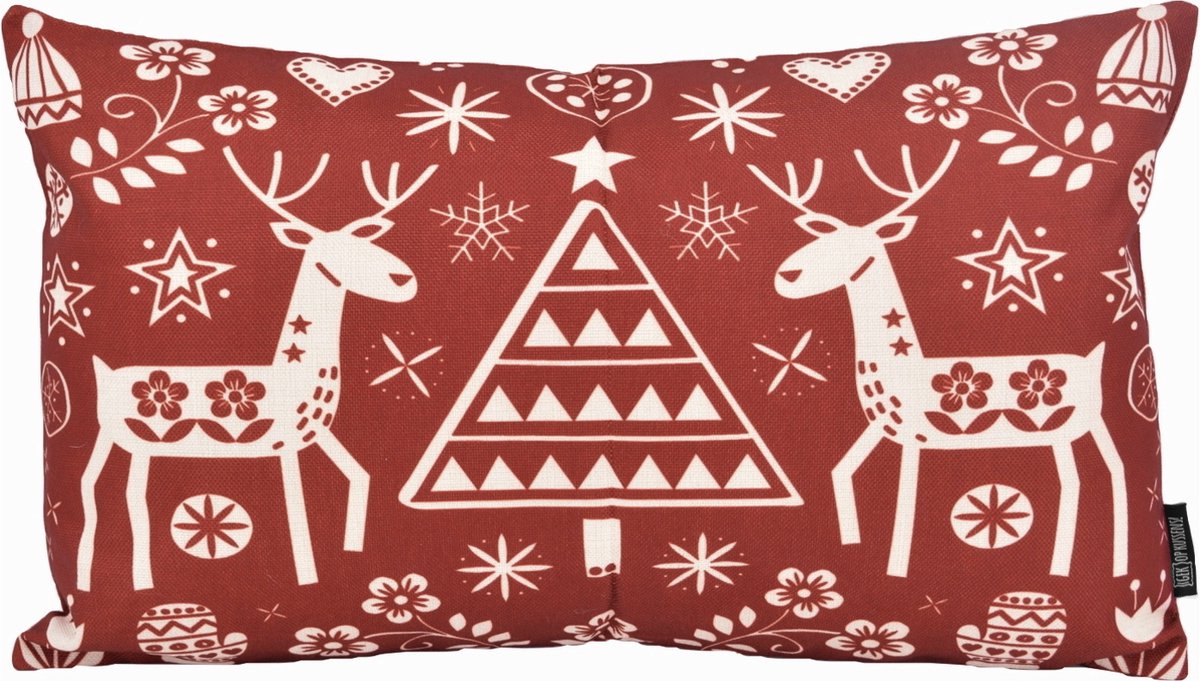 Gek op Kussens! Sierkussen Reindeer Print | 30 x 50 cm | Katoen/Linnen Rood