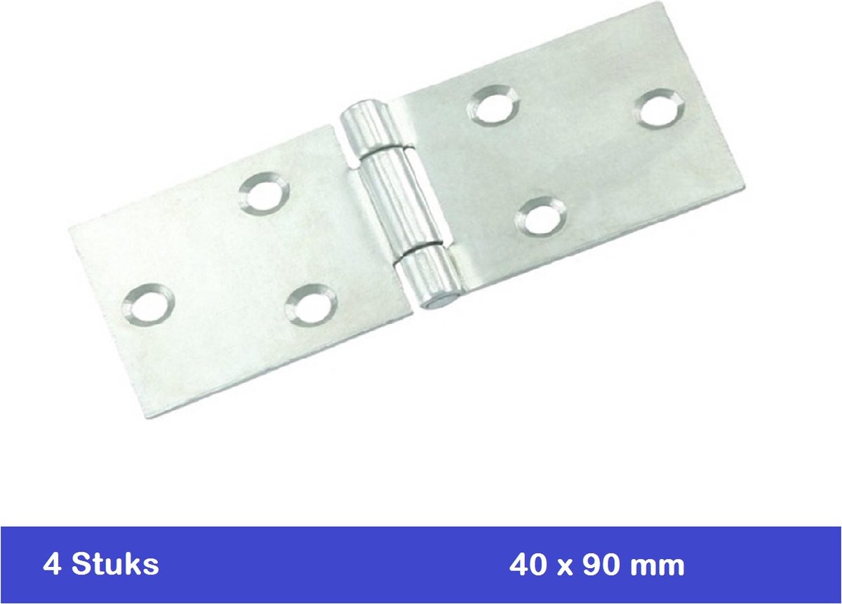 KLEP SCHARNIER - 40 X 90 MM - BACKFLAP - SCHARNIER - VASTE PEN - VERZINKT - 4 STUKS